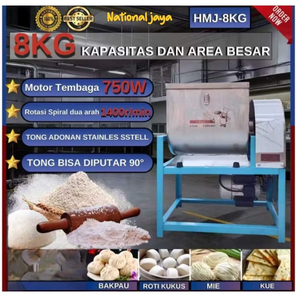 Mesin Pengaduk Adonan 8kg 750watt Mie Kue Dimsum Cilok Pempek Bakso bumbu dll Garansi 1tahun