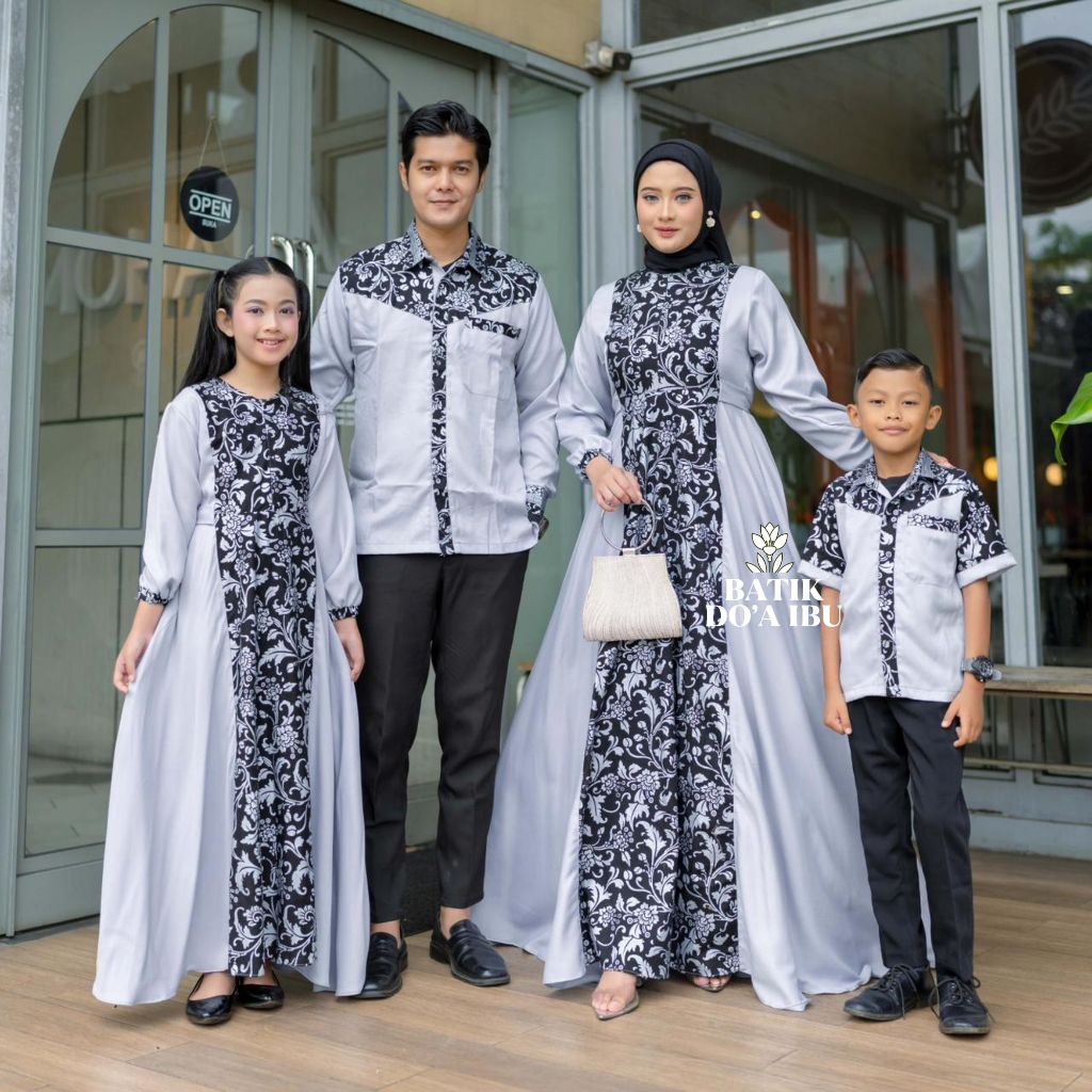 Set Couple Gamis Syari Batik Moscrepe Sleting Depan Anak 2-12 Tahun Multiwarna