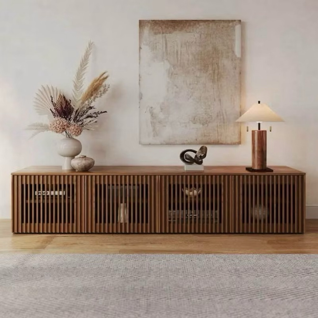 BUFET MINIMALIS BAHAN KAYU JATI 4PINTU DESAIN ELEGANT PRODUK BAGUS