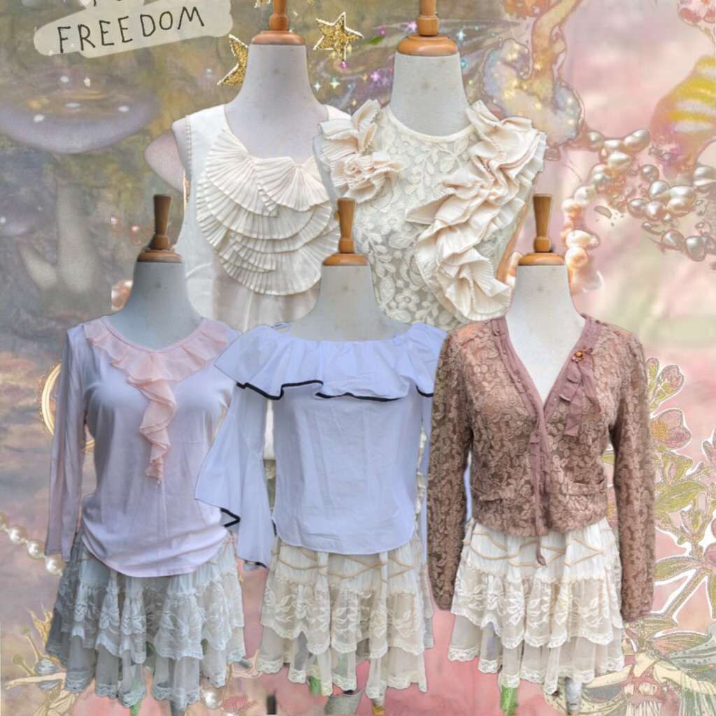 coquette, fairy, sawako, ruffle, shoujou girl, Mori Kei, cardigan Mori Kei, vintage shirt, 2000s sty