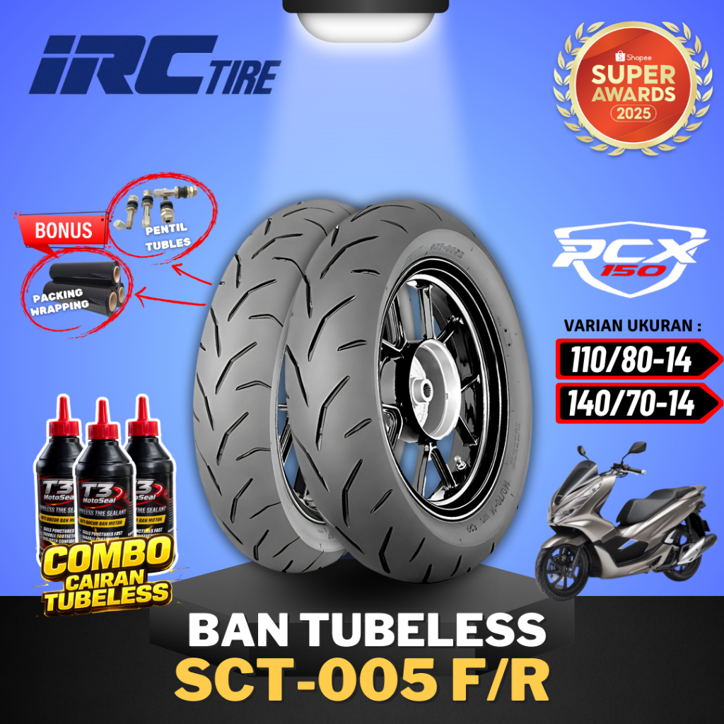 [READY COD] BAN IRC SCT005 F/R RING 14 ( 110/80-14 / 140/70-14 ) / BAN TUBELESS IRC RING 14 BAN MOTO