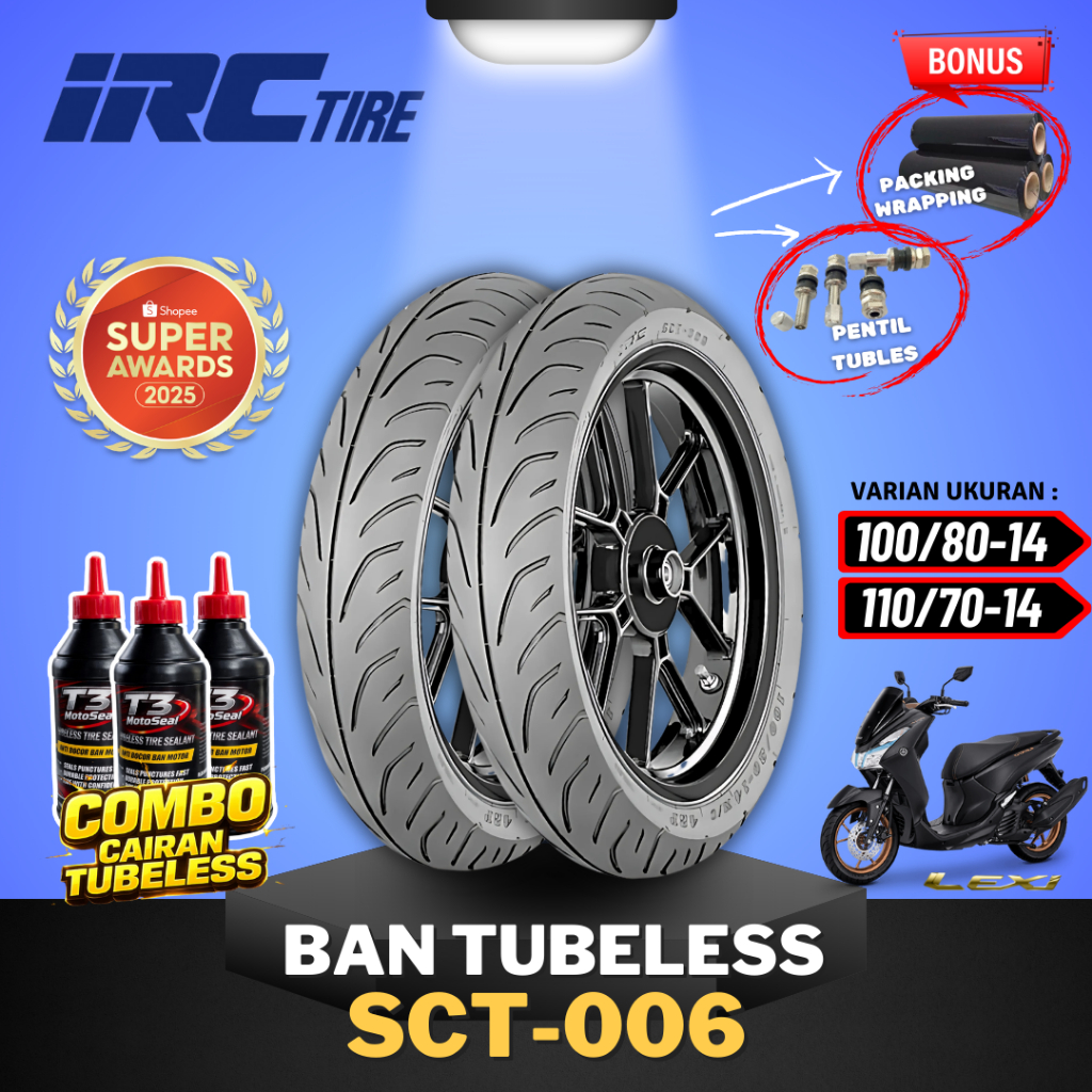[PAKET SEPASANG MURAH] BAN IRC SCT006 100/80-14 & 110/70-14 RING 14 / BAN TUBELESS IRC RING 14 BAN M