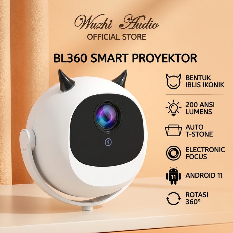 Proyektor BL360 Mini 200ANSI LED LCD TFT 720P HDMI USB AUDIO Android11 Bluetooth42 12 1 Rasio 12 4m 