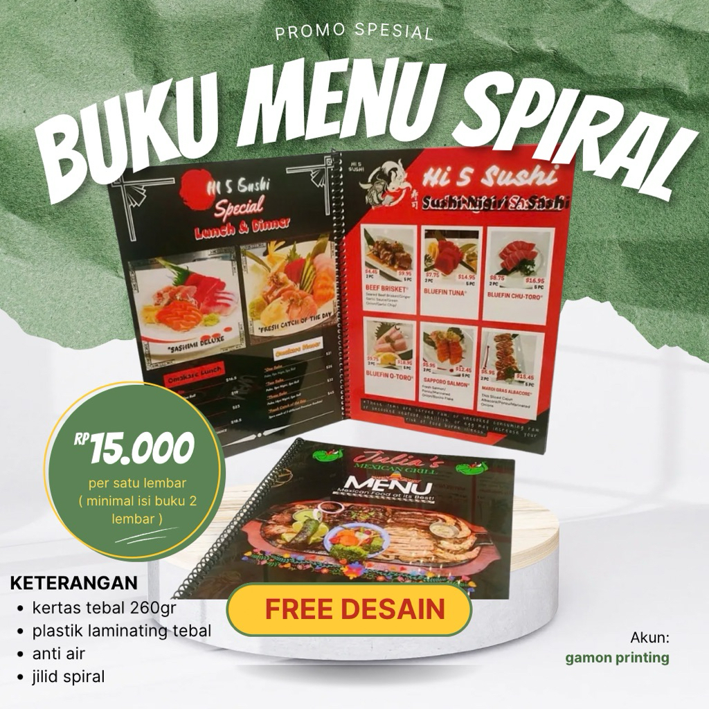 Buku menu laminating jilid spiral | desain gratis