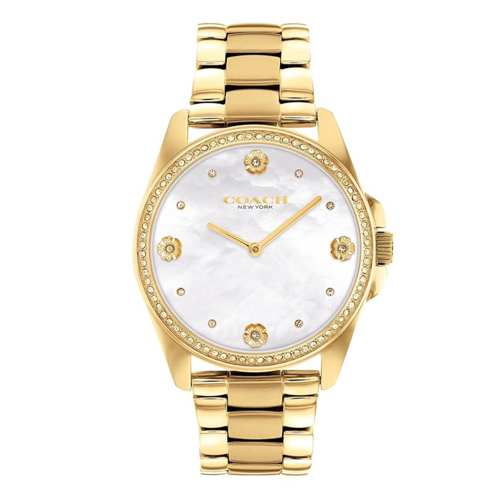 Coach Greyson 14504109 White Mother Of Pearl Dial Gold Stainless Steel Strap