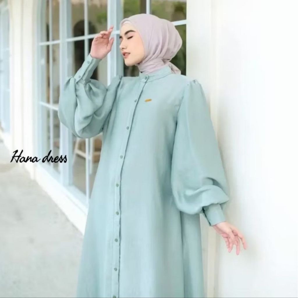 HANNA DRESS BAHAN SANTORINI PREMIUM IMPORT GAMIS | HIJAU MINT M