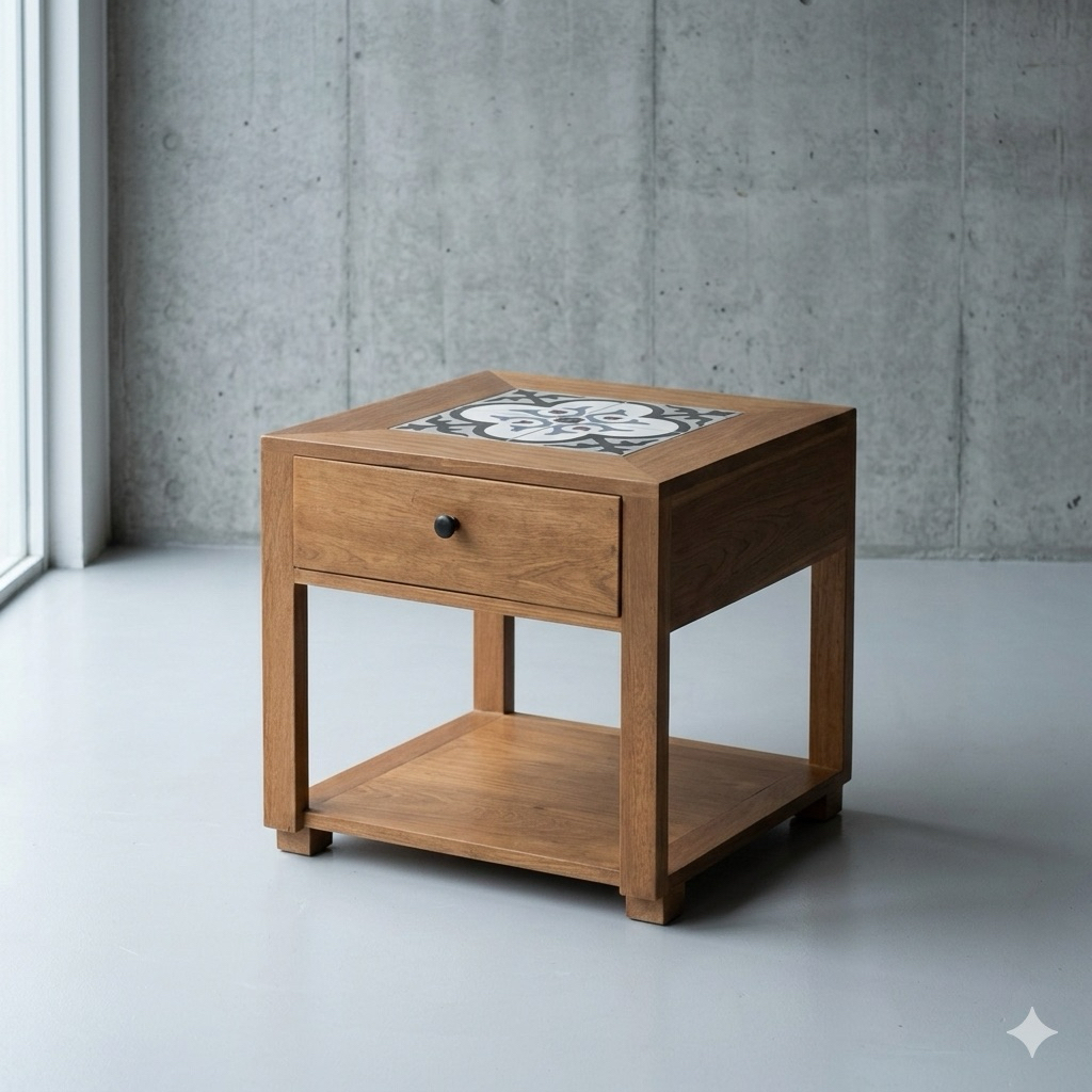Bedside Table Nakas Kayu Jati w/ Granit Motif