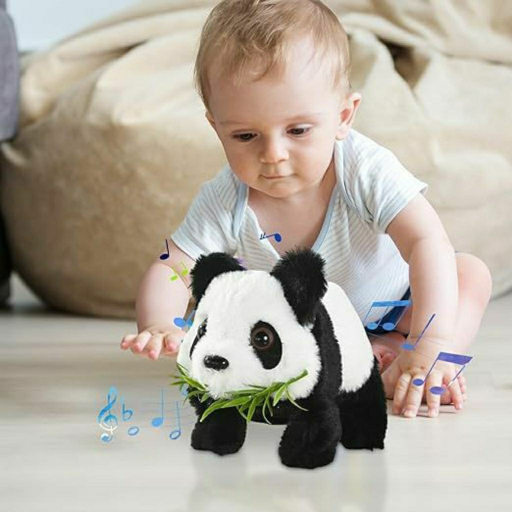 Mainan Anak Boneka Robot Panda Bulu Berjalan Dan Bersuara/ Mainan Electronic Panda Toyota Lucu Imut