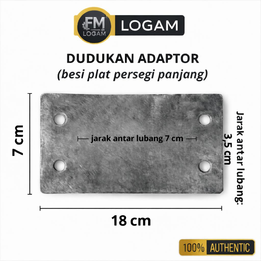 Plat Besi Kotak 18x7 cm Tebal 6mm Lubang 8mm Dudukan Adaptor Bracket Besi Tebal