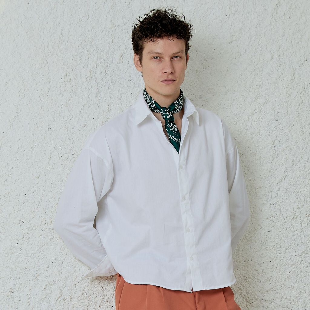 GRAYE HOMME Kemeja Crop Boxy Oversize Panjang Pria Pilihan Warna Putih / Hitam / Coklat / Stripe Str