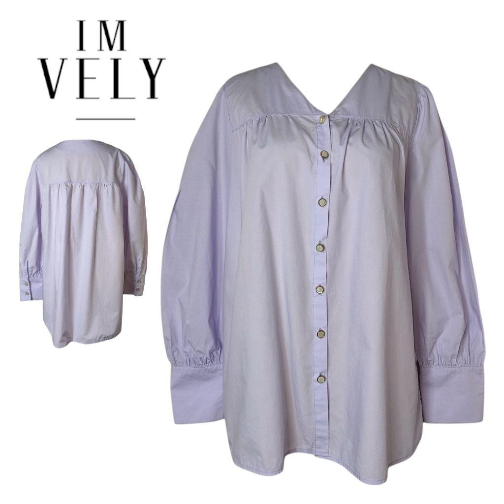 IM VELY Poplin Cotton Vneck Blouse Shirt Long Sleeve in Lilac size F