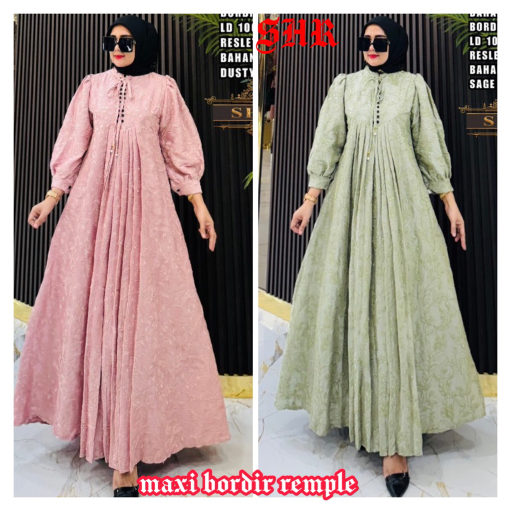 NEW SHR ORI  MAXI DRESS  LANGSING KATUN BORDIR FULL FURING ORI SHR 100%