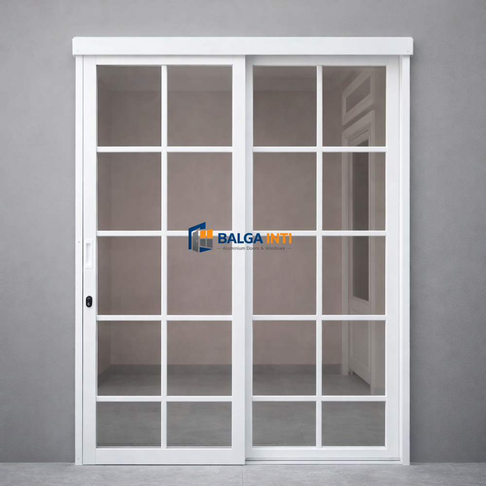 (BALGA INTI) Pintu Sliding Aluminium T210xL160 cm + Kusen | 1 Daun Hidup 1 Daun Mati | Tebal 3 Inch 