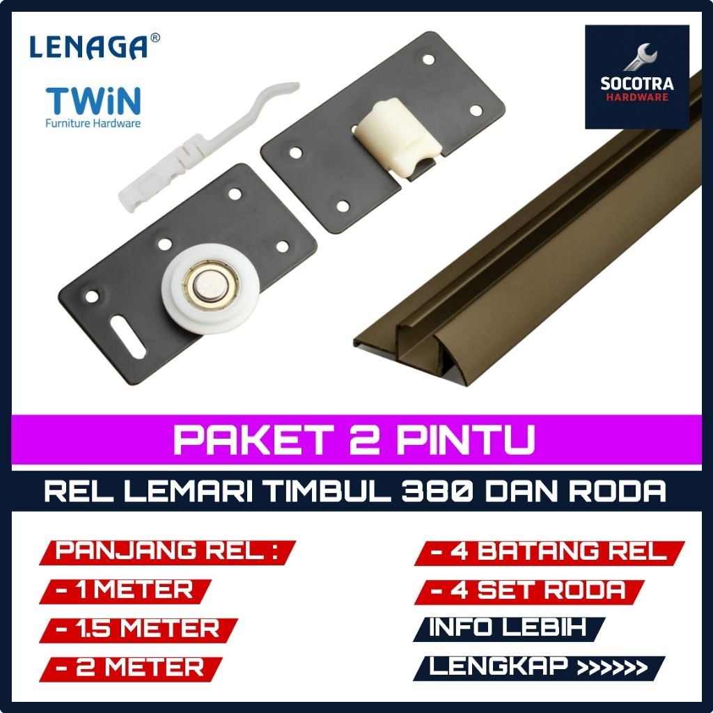 [ 2 Pintu ] Rel Lemari Sliding 2 Pintu 1/1.5/2 Meter Rel Las - 380 Lengkap Dengan Roda Lemari Geser 