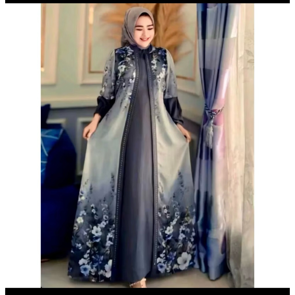 promo gamis Dinara Queen maxy mix ceruty motif bunga busui (outer nyatu) sisa ukuran XL