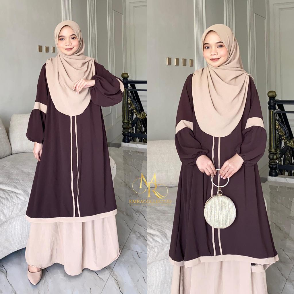 Oneset Nayyara Setelan Rok tunik Syar’i Jumbo Ld 120 Set Tunik Malaya Terbaru - Emracollect.id