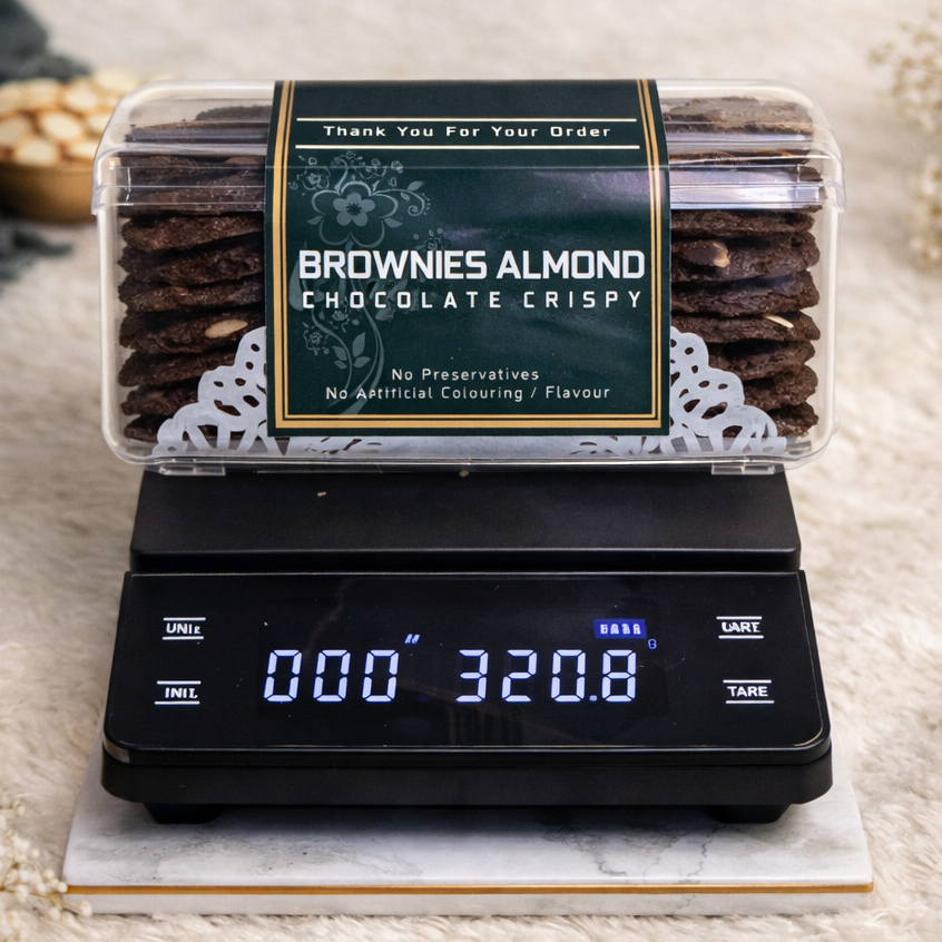BROWNIES ALMOND Cookies Premium Butter Cokelat Almond Crispy Kue Kering Spesial Lebaran Kemasan Hardtop 350gr dan Jar 750 ml by RaMaChef