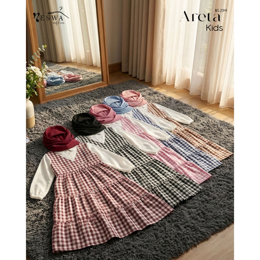 Overall Dress Kids Mootif Kotak-kotak Warna Bahan Katun Yanded Premium Areta Dress Kids Neswa