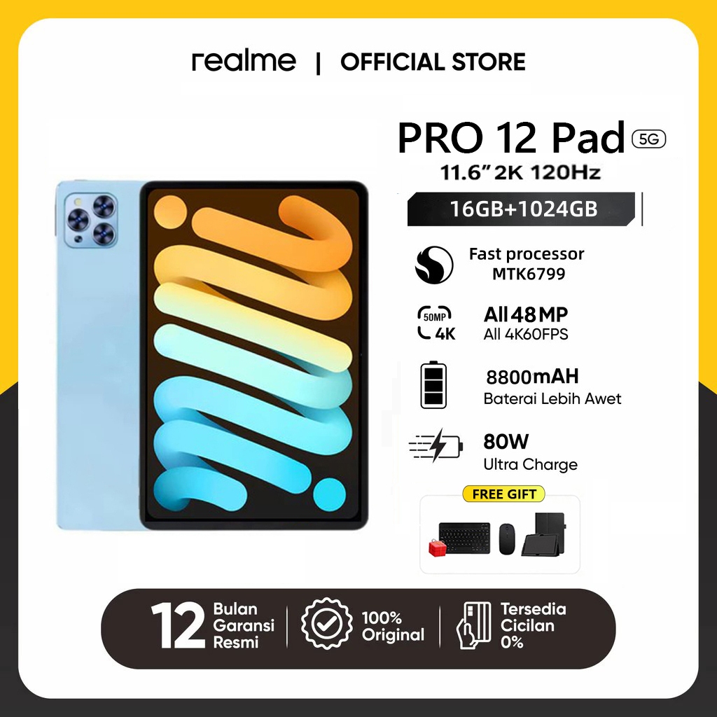 raeIme Asli Baru Tab Pro 12 Pad Android Tablet murah cuci gudang 11.6 inci 120Hz 5G tablet 16GB/1TB 