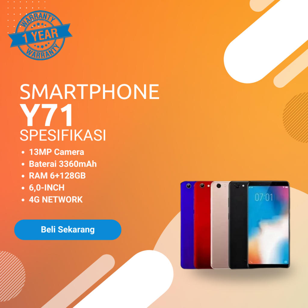 HP SMARTPHONE ADROID VIVO Y71 RAM 6GB/128GB GARANSI 12 BULAN