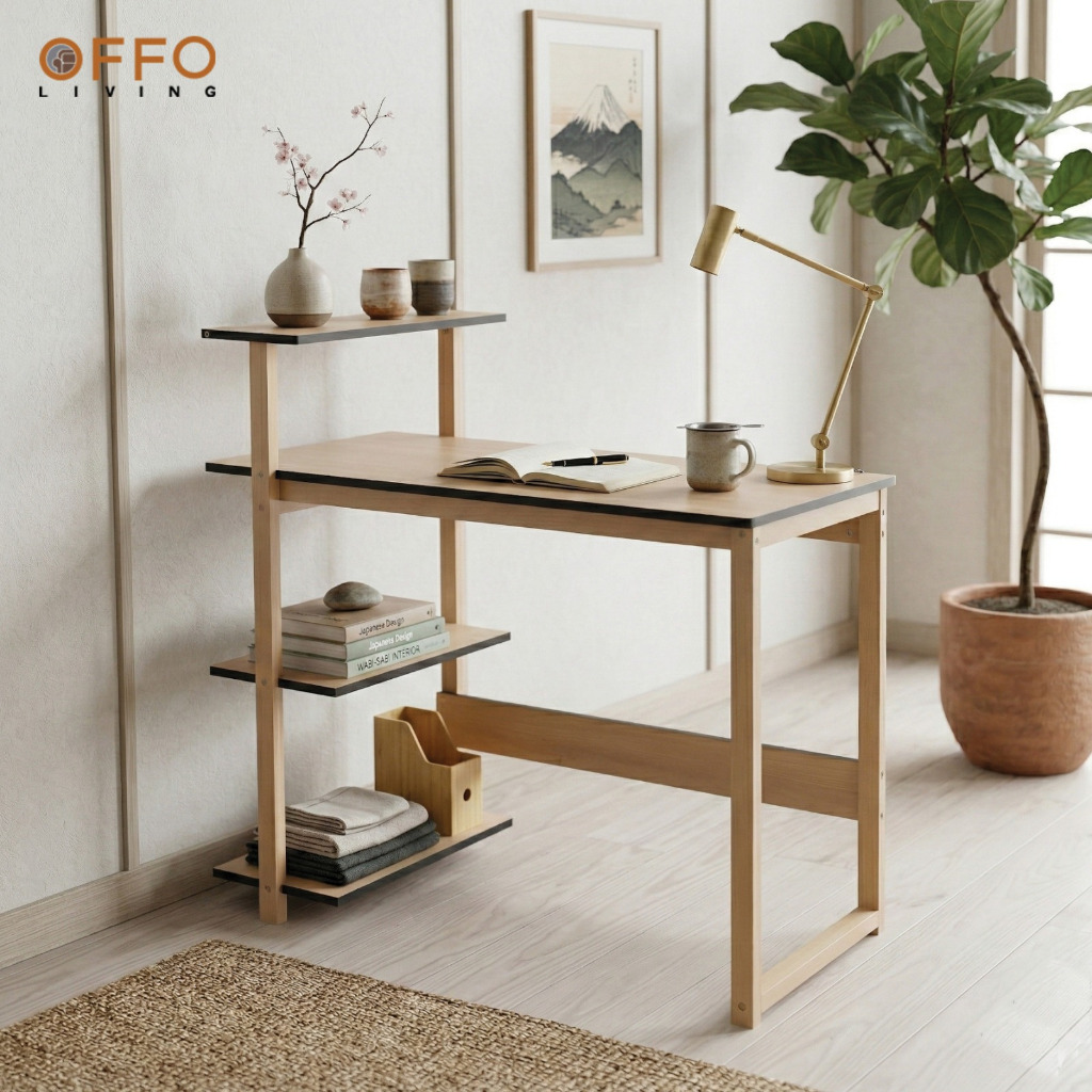 Offo Living - Meja Tulis Meja Belajar dengan Rak Buku AIKO - MTSL-1