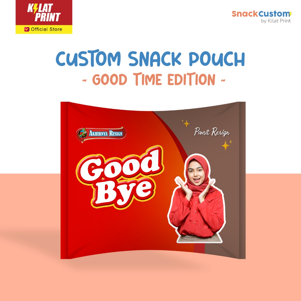 Snack Custom Foto Teks Bungkus Pouch Jumbo Kado Resign Ala Good Time