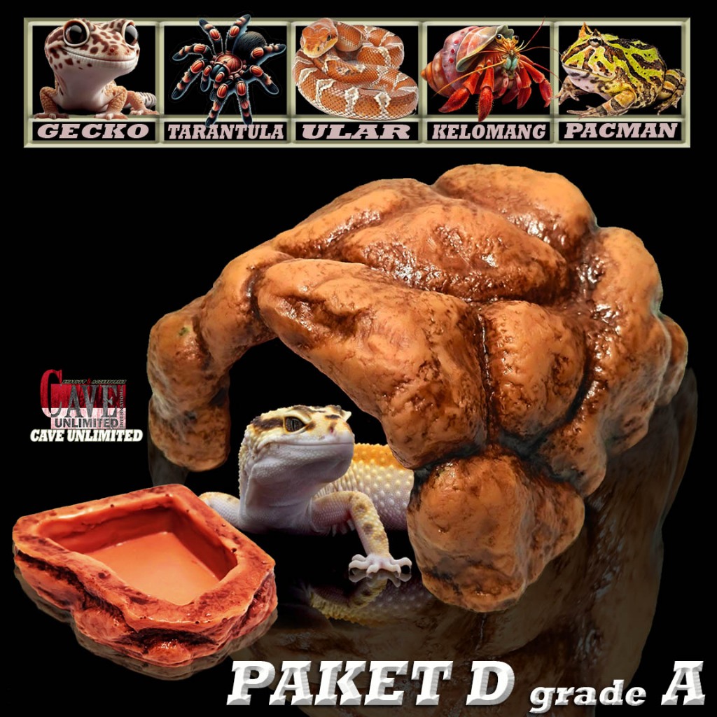 PAKET HC D1 GRADE A HIDING CAVE+WATERDISH REPTILE SEPAKET RUMAH GOA SEMBUNYI+TEMPAT MAKAN MINUM ULAR