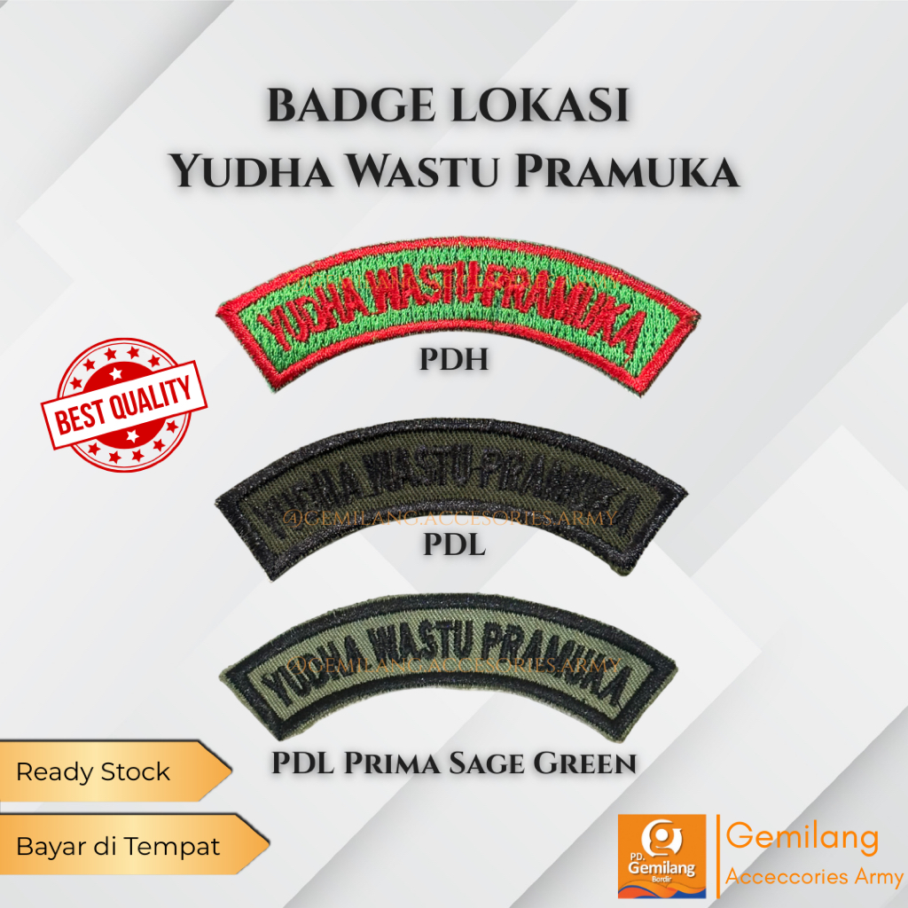 Badge lokasi YudhaWastuPramuka TNI AD | Badge lokasi PDL PDH | Badge lokasi TNI | Ready Stok