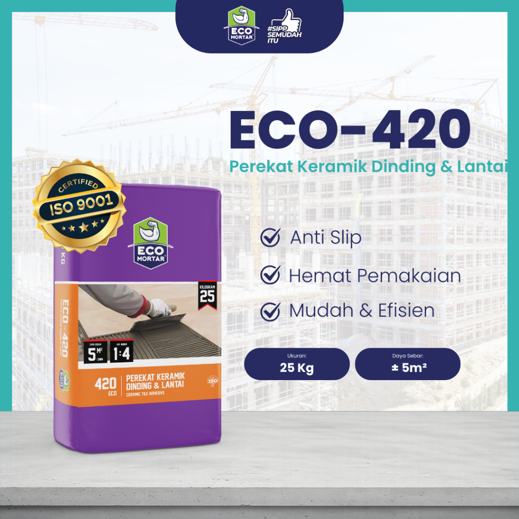 Semen Mortar Instan ECO - 420 Perekat Keramik Dinding & Lantai 25kg