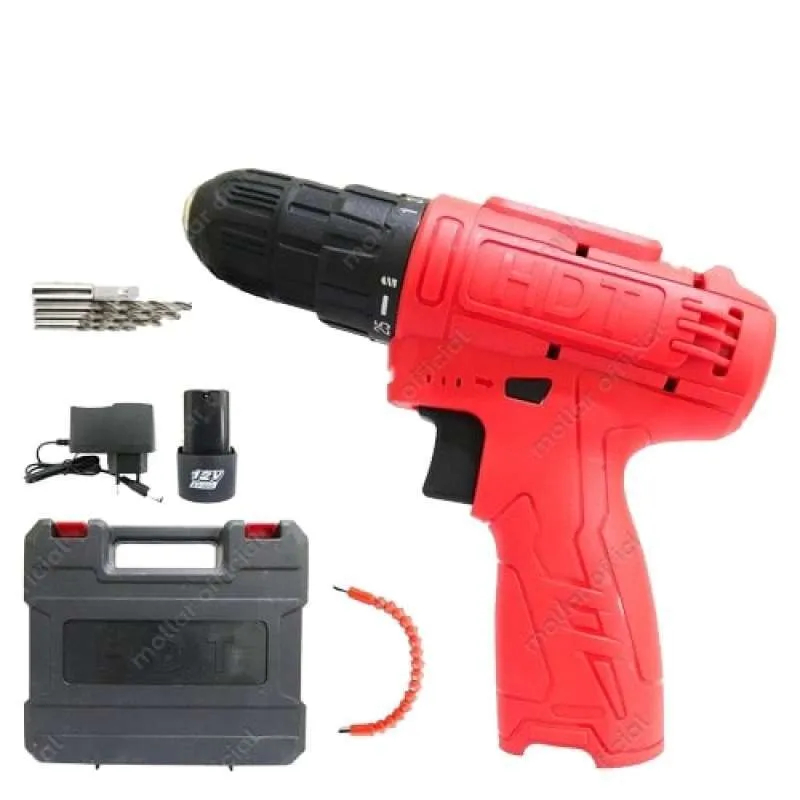 HDT Mesin Bor Cordless 12V Reversibel Variable Speed Set Mata Bor Obeng/BOR CAS BATERAI