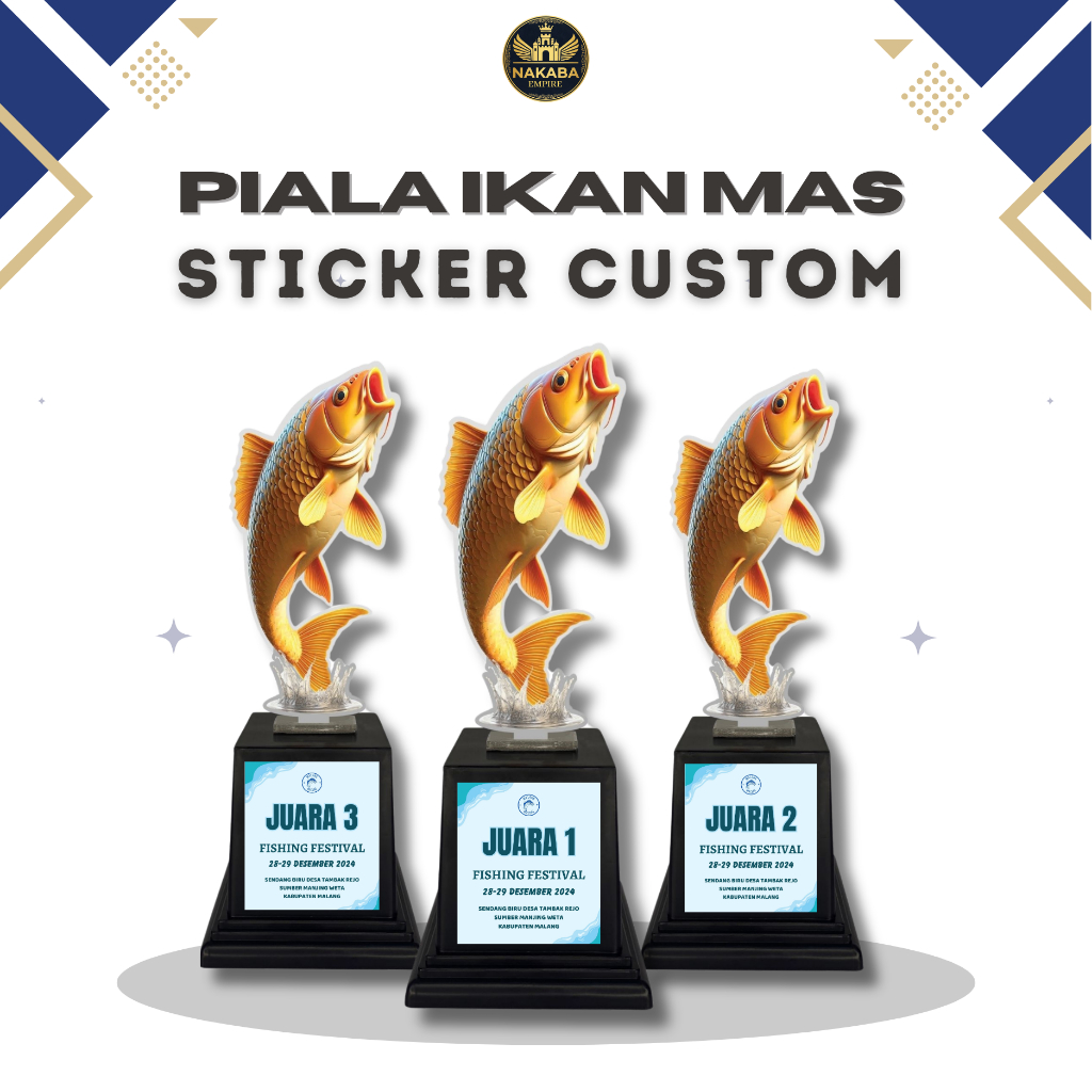 Piala Akrilik Motif Ikan Mas Memancing Sticker Custom Lomba Kemerdekaan Hadiah 17 Agustus Indonesia