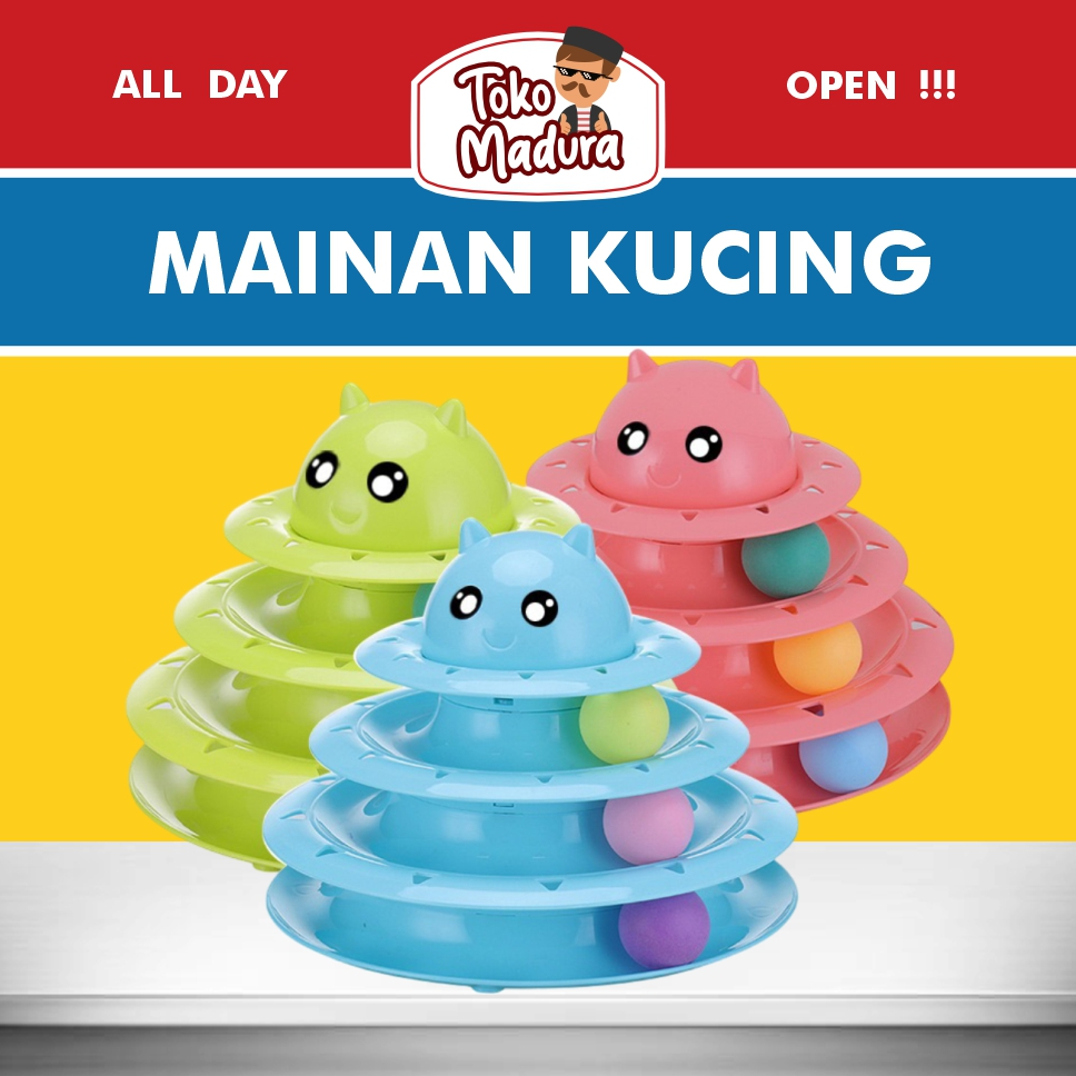 Mainan Kucing 3 Tingkat Tower KEPALA KUCING Bola Tikus Murah Cat Toys Tower Track Ball