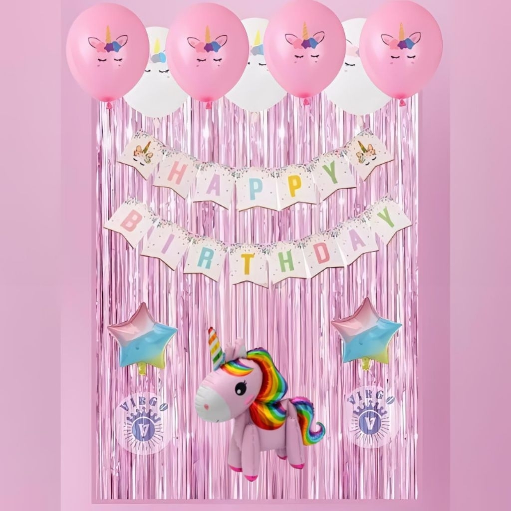 {1 SET} Paket Dekorasi Ulang Tahun 3D Unicorn Pink / Biru / Ungu