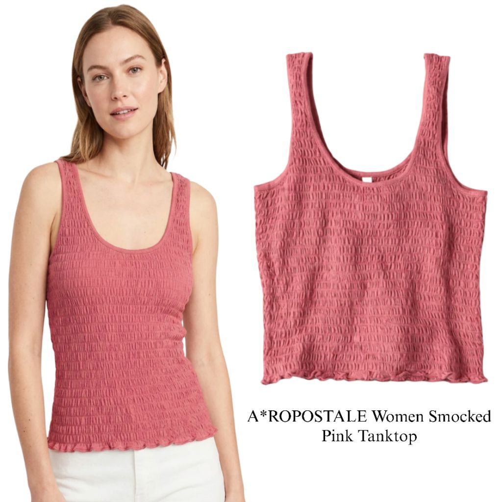 A*ropostale women Smocked Pink Tanktop / Tanktop wanita original branded / kutung wanita terbaru