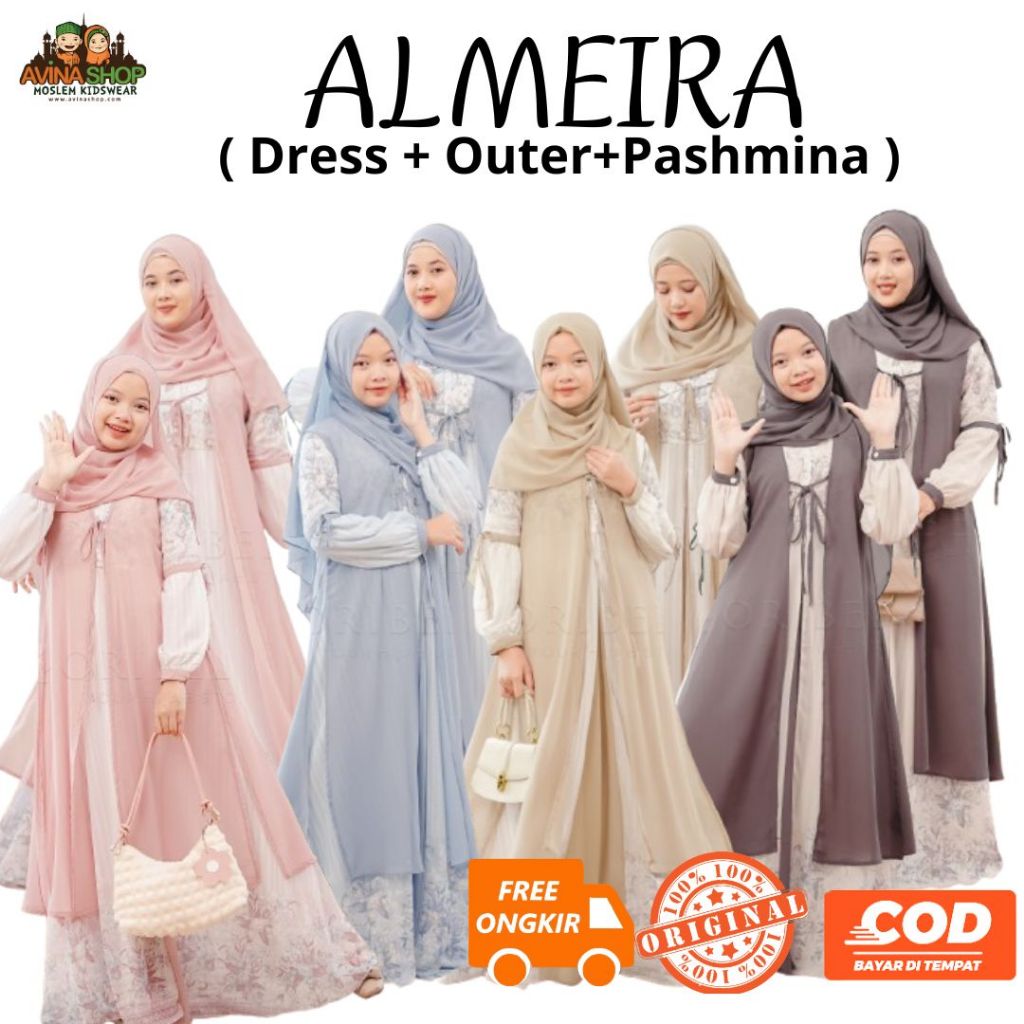 Gamis Couple ibu dan anak remaja/ Inner Dress + Outer + Pashmina  / Set Gamis by oribelle Kids