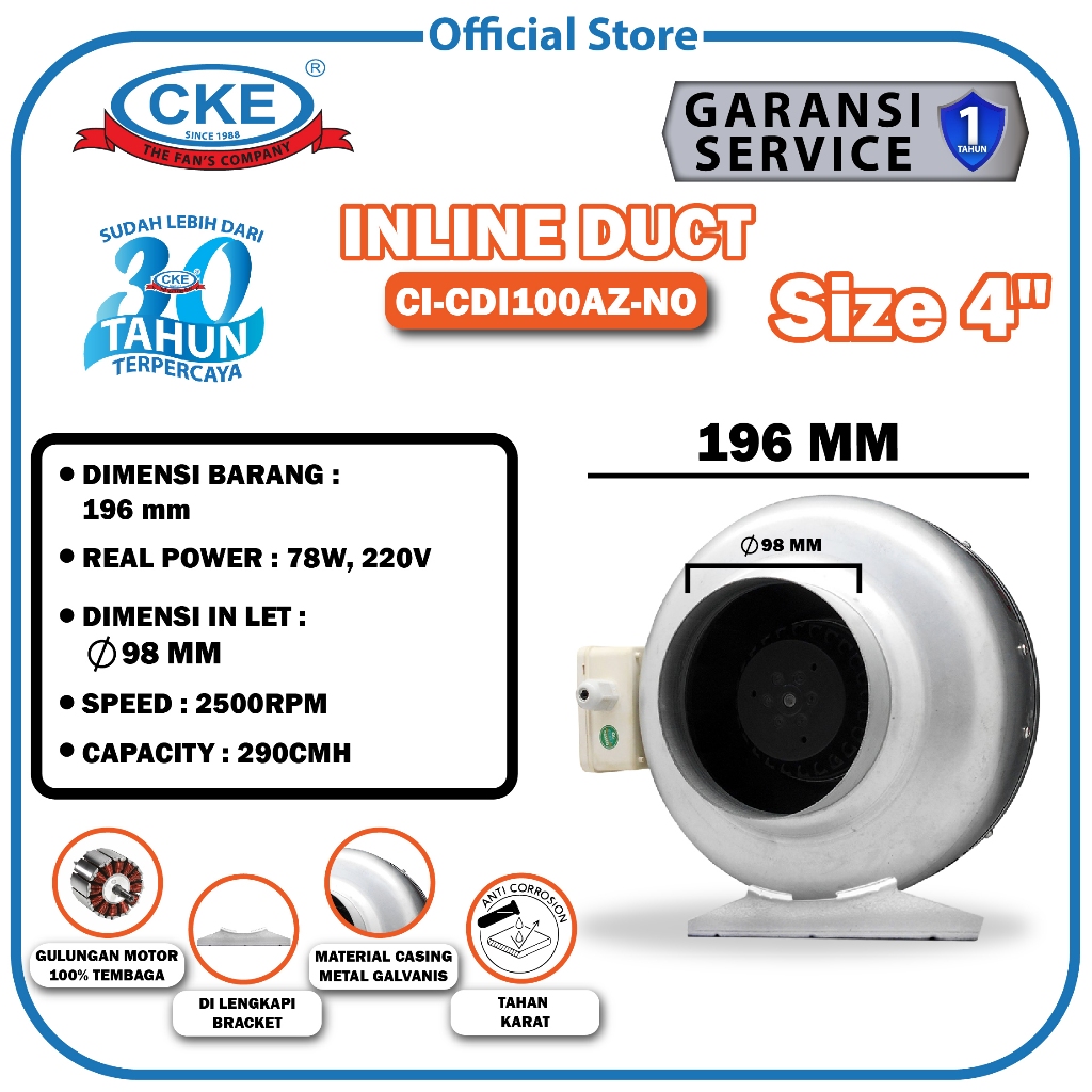 Duct Inline CKE CI-CDI100 4 Inch Inline Fan Duct Fan Blower Hisap