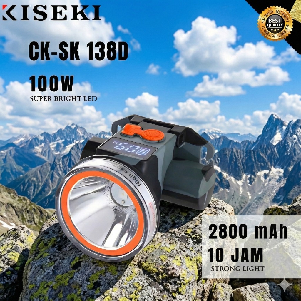 Senter Kepala Selam 75 Watt KISEKI CK-SK138D Cahaya Putih Super Terang Batrai 2800mAh ~ Headlamp Sup
