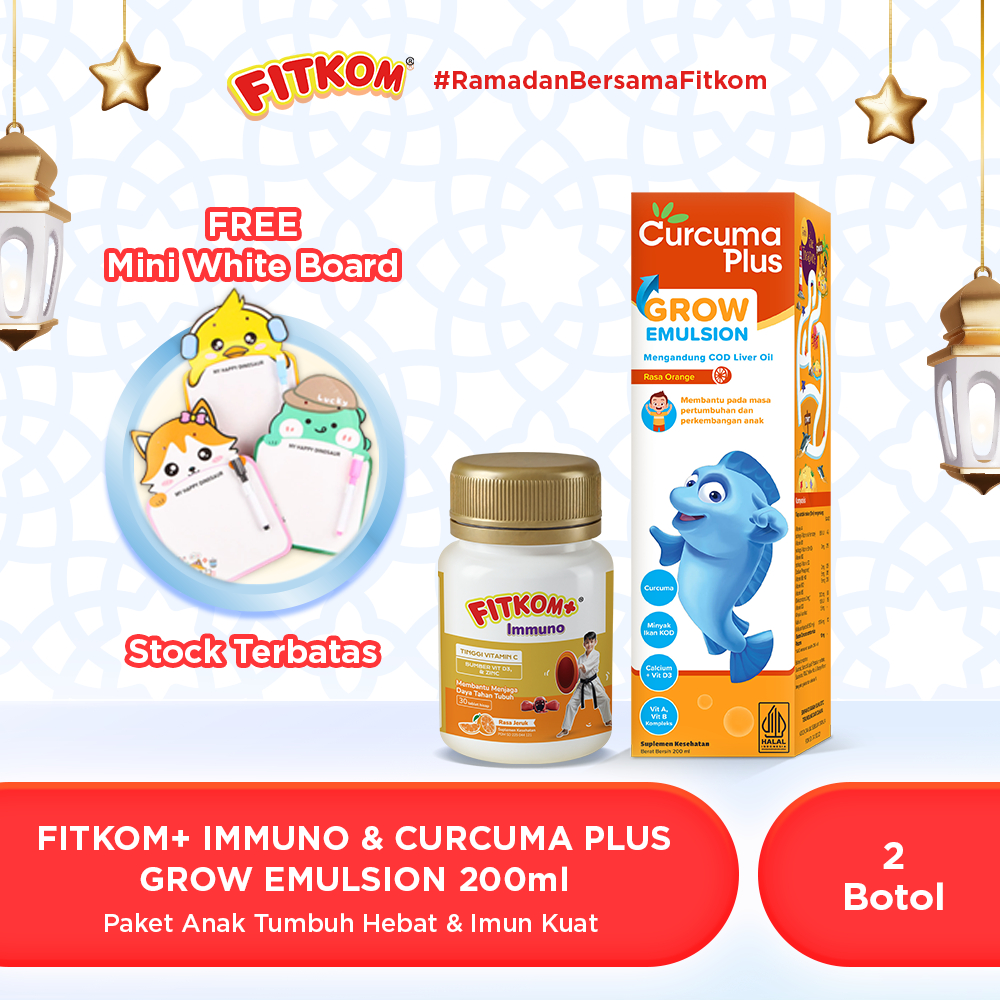 Paket Anak Tumbuh Hebat & Imun Kuat (Fitkom+ Immuno 1 Botol & Curcuma Plus Grow Emulsion 200ml 1 Bot