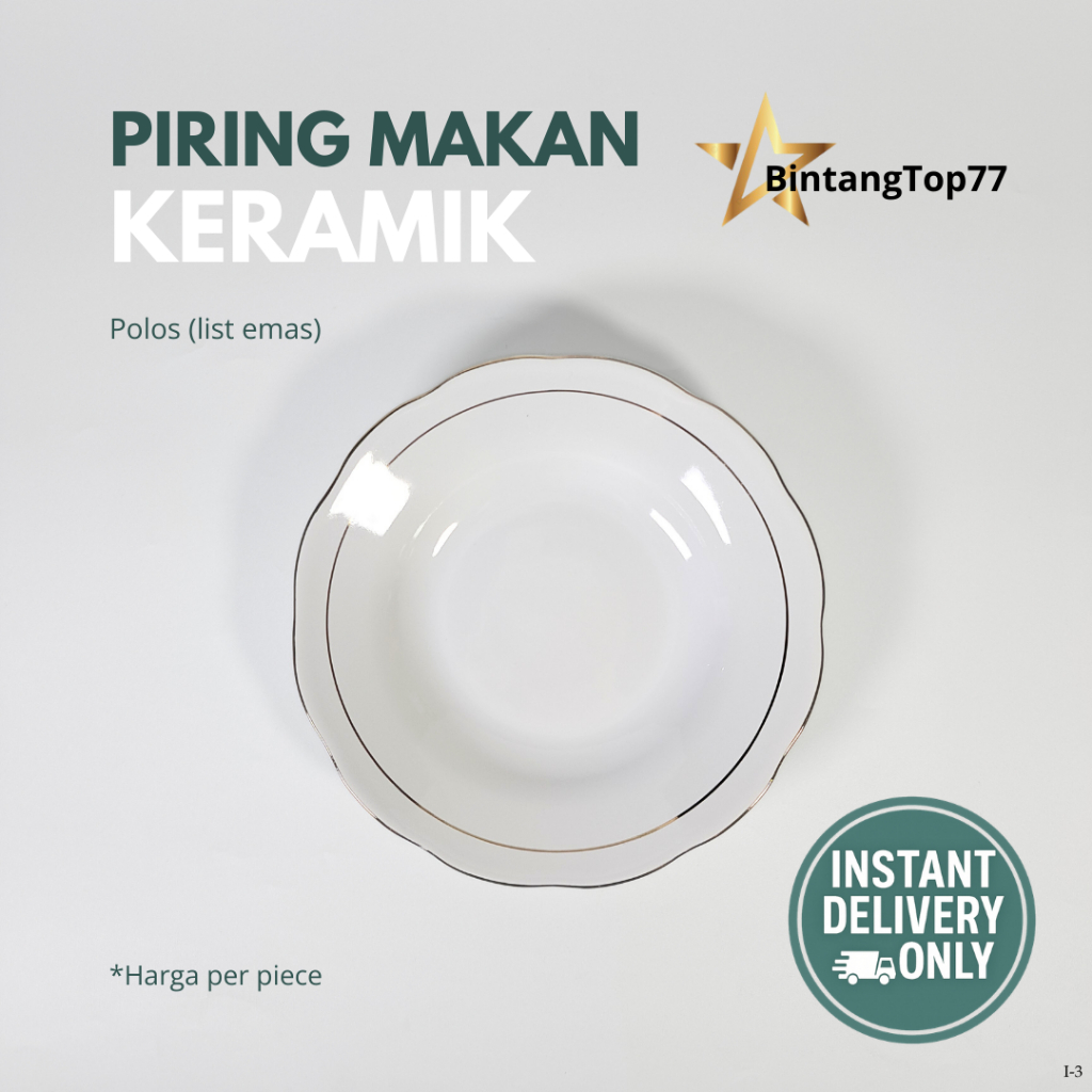 [INSTANT ONLY] Piring Makan Sango Keramik Polos List Gold (HARGA PER PIECE)