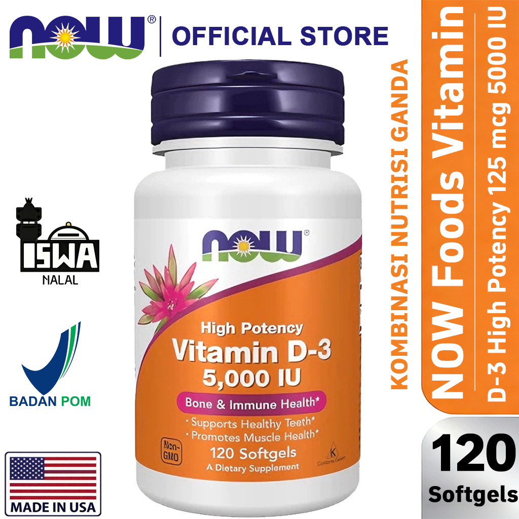 Now Vitamin D3 5000iu Suplemen Vitamin Kesehatan Tulang dan Imunitas 120 Softgels[NEW][100%Impor asl