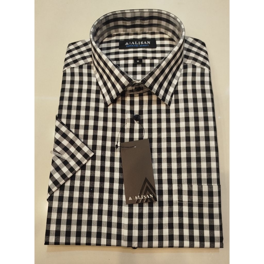 Kemeja Alisan Motif Salur  Lengan Pendek Reguler