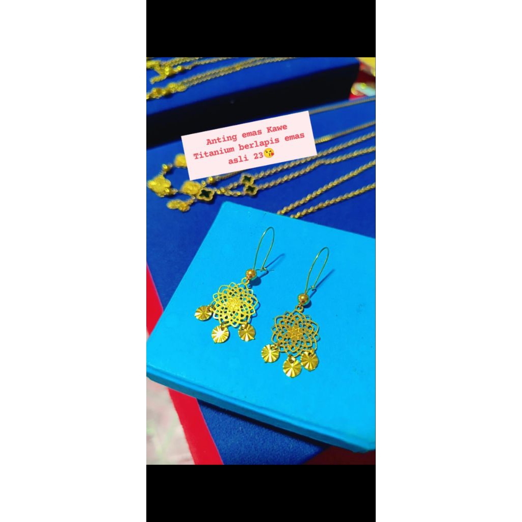 anting Dubai titanium asli berlapis emas asli 23 karat