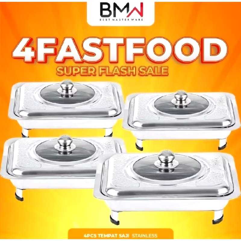 BMW Kitchenware - 4 Pcs Prasmanan Lauk Makanan Tutup Kombinasi Chafing Dish Fast Food BATAM