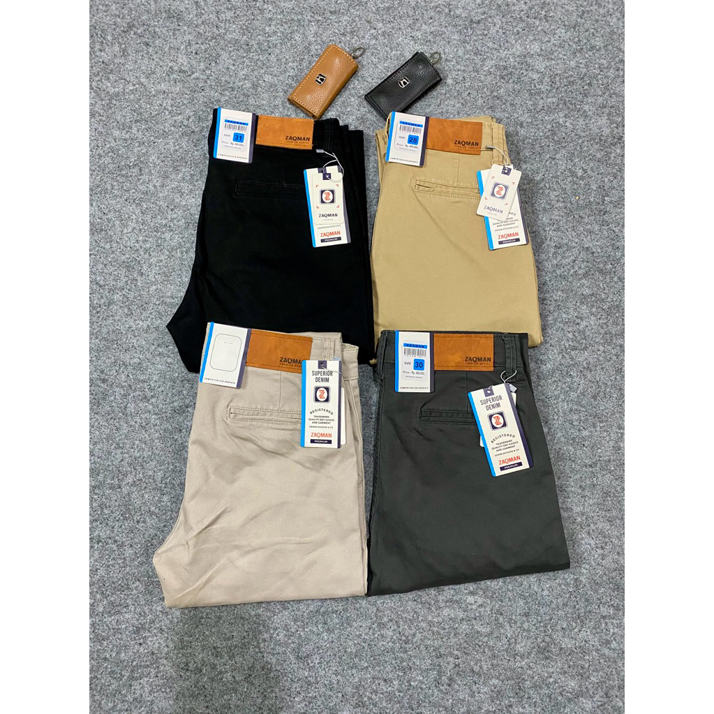 NTF/ZAQMAN// Free gantungan kulit// Chinos oryginal slimfit melar/celana panjang pria/ bahan tebal s
