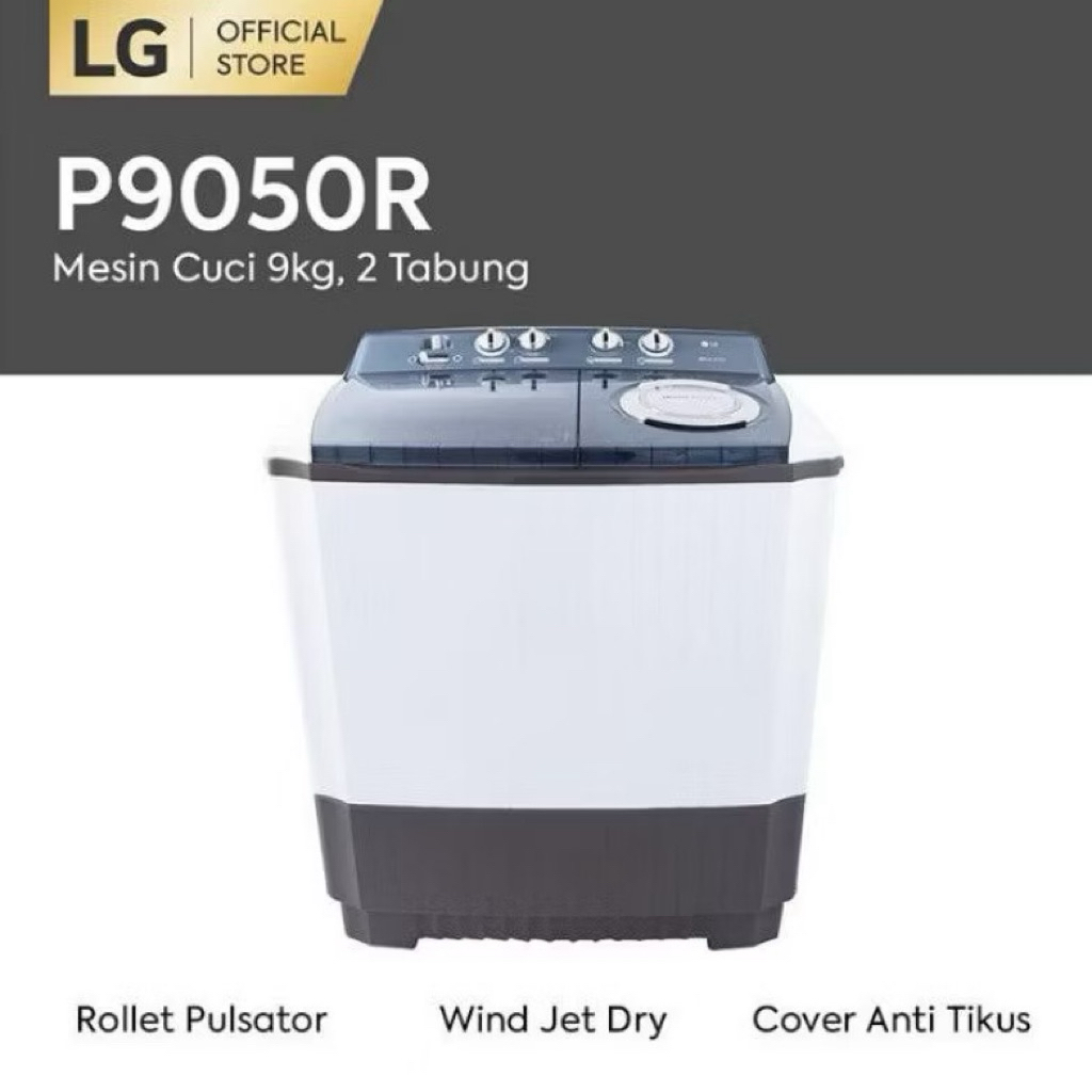 LG Mesin Cuci 2 Tabung P 9050 9050R P9050R P9050 P9050RT P9050RTB 9050RTB Twin Tube 9Kg PROMO MURAH