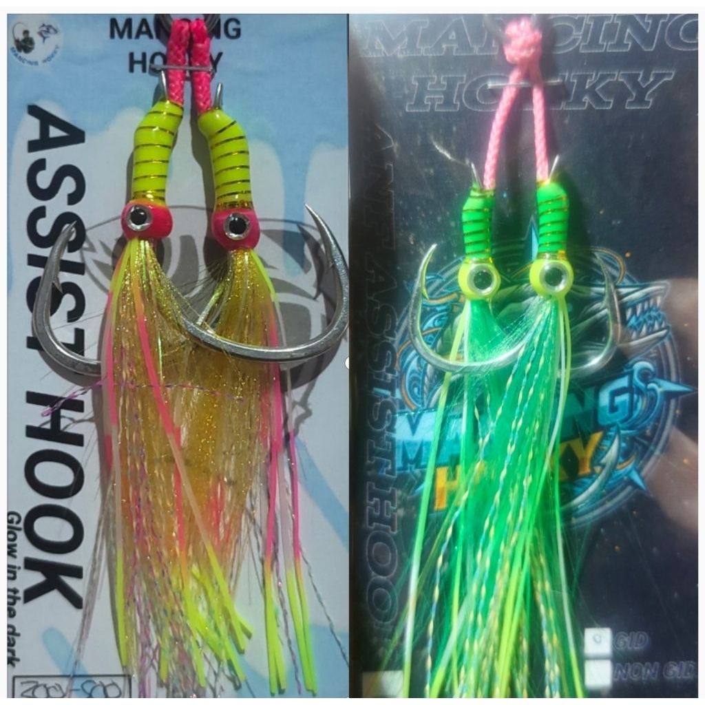 ASSIST DOUBLE HOOK GLOW IN THE DARK UNTUK UKURAN JIG 40GRAM SAMPAI 400GRAM UP