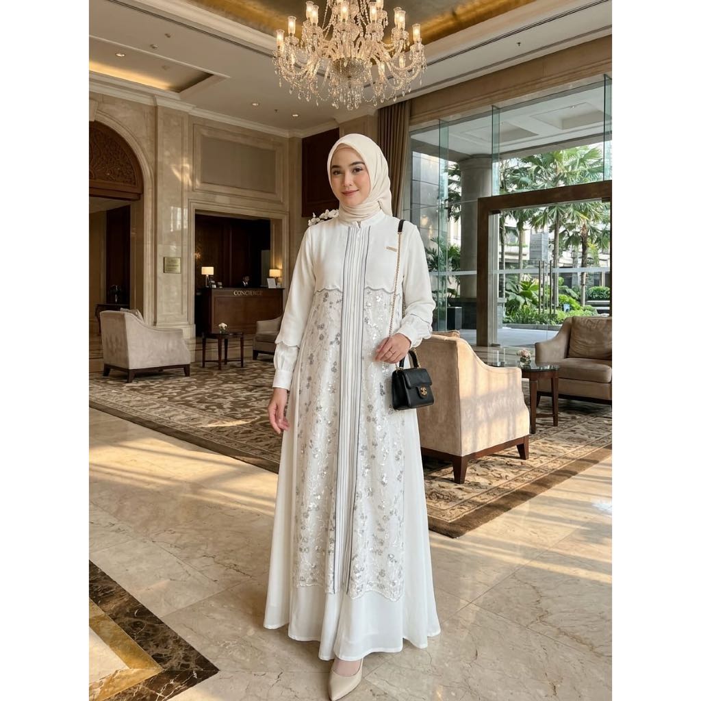 Nabe Dress Putih / Gamis Putih Nabe / Gamis Nabe / Gamis Mewah Nabe / Dress Nabe Putih Premium