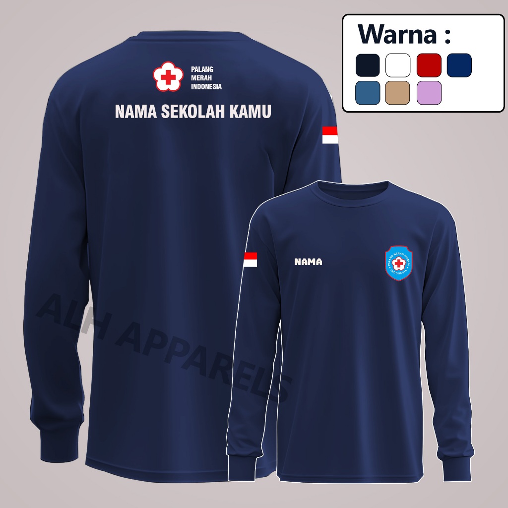 Kaos Palang Merah Remaja PMR PMI Lengan Panjang & Pendek Gratis Custom Nama Sekolah Bahan Katun Lemb