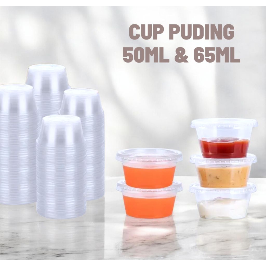 Cup Jelly / puding Plastik Bening 50ml / 65ml – Cup Puding Mini Tutup – Kemasan Jelly