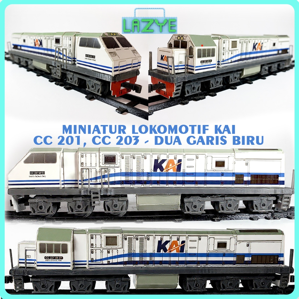 Mainan Miniatur Lokomotif KAI - CC 201 & CC 203 - Model Livery Dua Garis Biru / WnB - Koleksi Handma